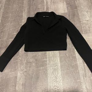 Black crop top Zara pullover V neck